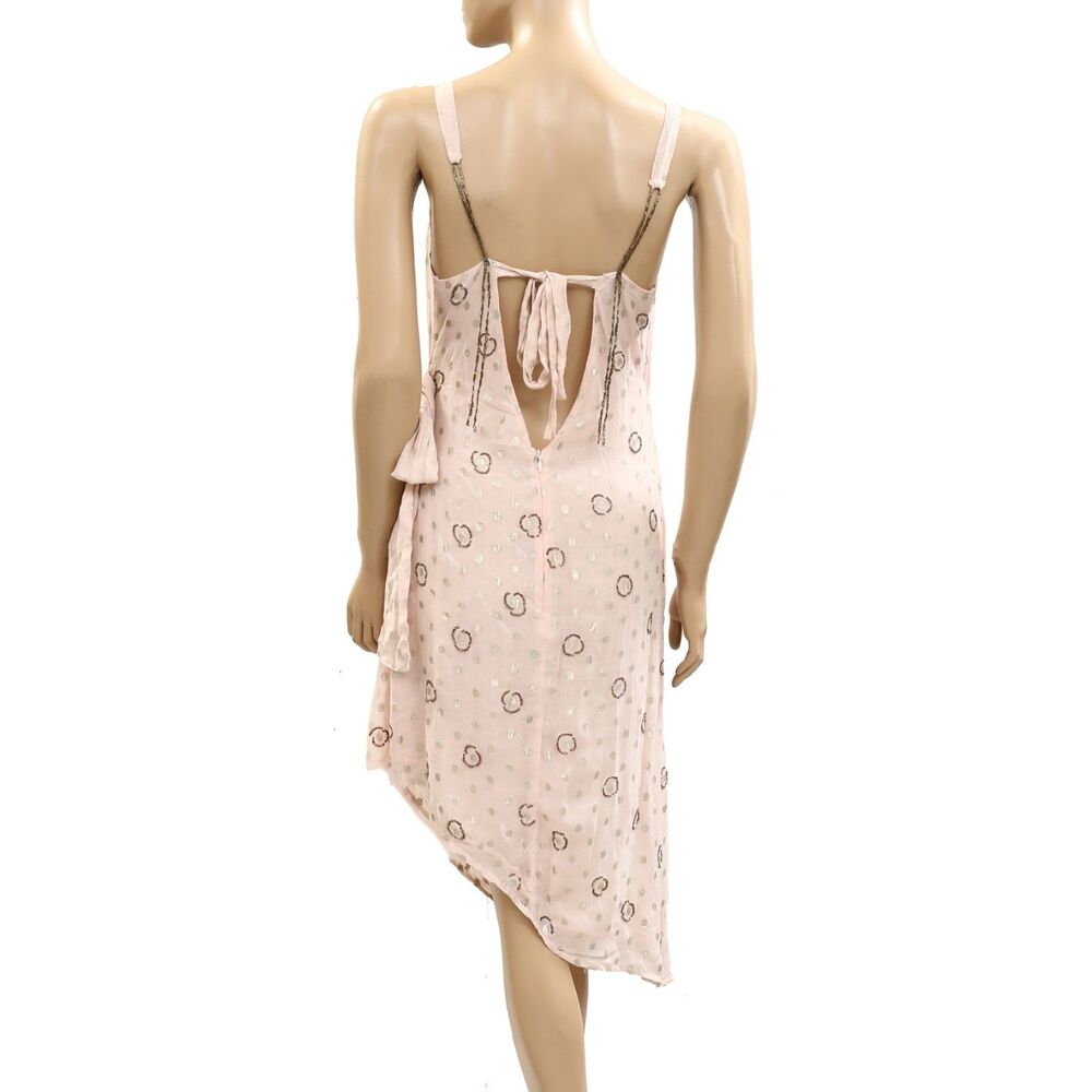 By Anthropologie Asymmetrical Mini Dress Wrap Tie Bead Embellished S New 284655 - Picture 3 of 4